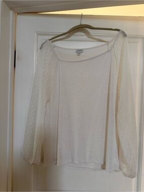 J. Crew Ivory Sheer Dot Sleeve Boatneck Top Size Large